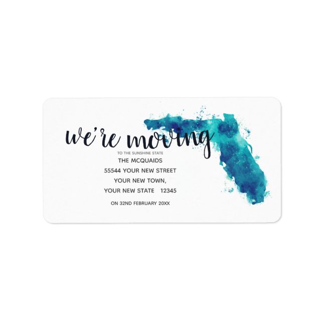 We're Moving Watercolor Florida  Label (Front)