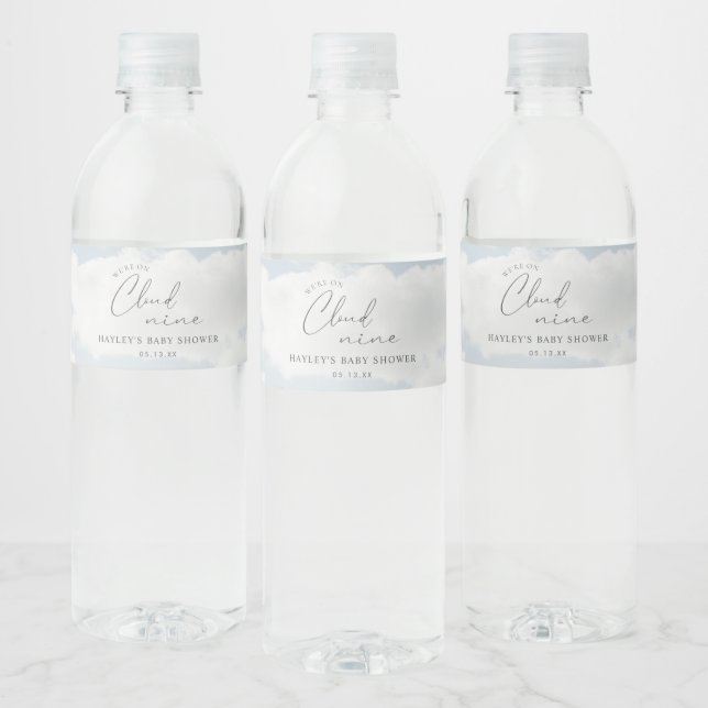 We're On Cloud 9 Baby Shower Favour Water Bottle Label (Bottles)