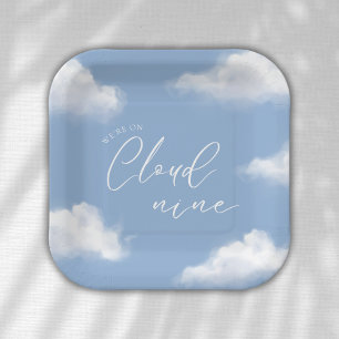 We're on Cloud 9 Blue Baby Shower Personalised Paper Plate
