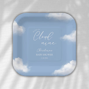 We're on Cloud 9 Blue Baby Shower Personalised Paper Plate