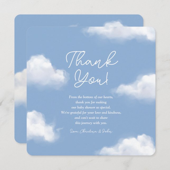 We're on Cloud 9 Blue Baby Shower Thank You Card (Front/Back)
