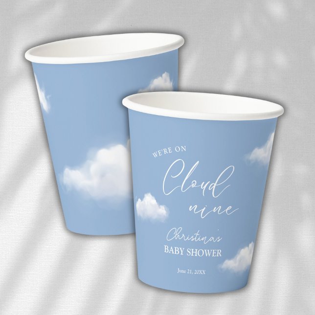 We're on Cloud 9 Blue Boy Baby Shower Paper Cups (Creator Uploaded)