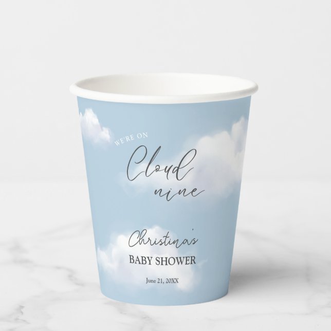 We're on Cloud 9 Blue Boy Baby Shower Paper Cups (Front)