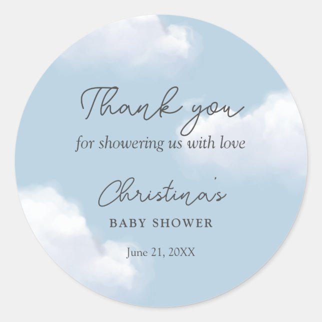 We're on Cloud 9 Blue Boy Baby Shower Thank You Classic Round Sticker (Front)