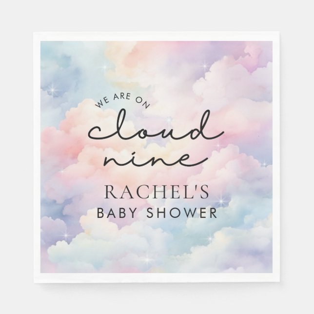We're On Cloud 9 Dreamy Pastel Baby Shower Napkin (Front)
