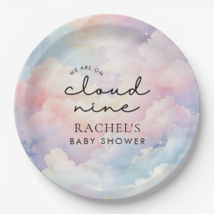 We're On Cloud 9 Dreamy Pastel Baby Shower Paper Plate