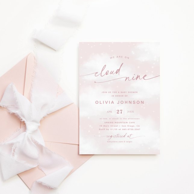 We're On Cloud 9 Dreamy Pink Baby Shower Invitation (Creator Uploaded)