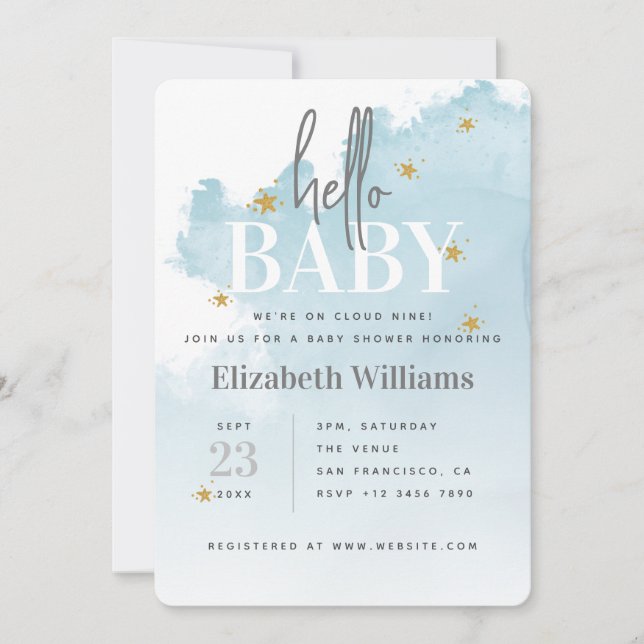We're on Cloud 9 Hello Baby Shower Invitation (Front)