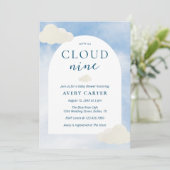 Were On Cloud 9 Modern Typography Baby Shower Invitation (Standing Front)