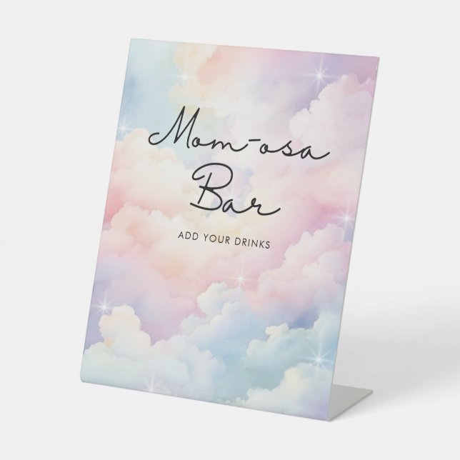 We're On Cloud 9 Momosa Bar Baby Shower Pedestal Sign (Front)