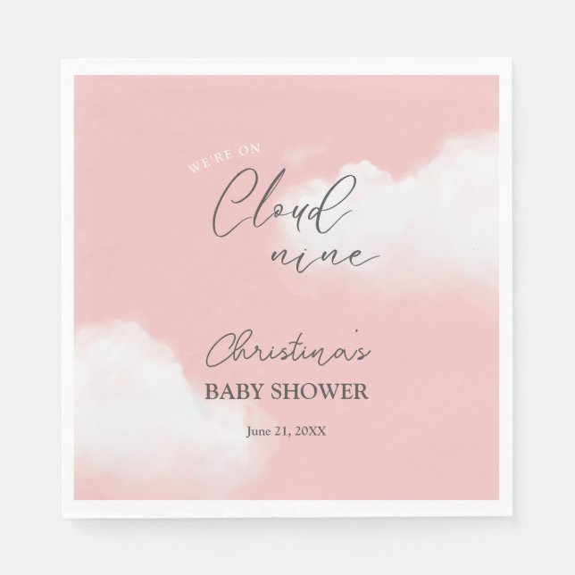 We're on Cloud 9 Pink Girl Baby Shower Napkin (Front)