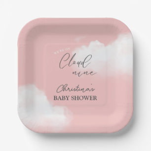 We're on Cloud 9 Pink Girl Baby Shower Paper Plate