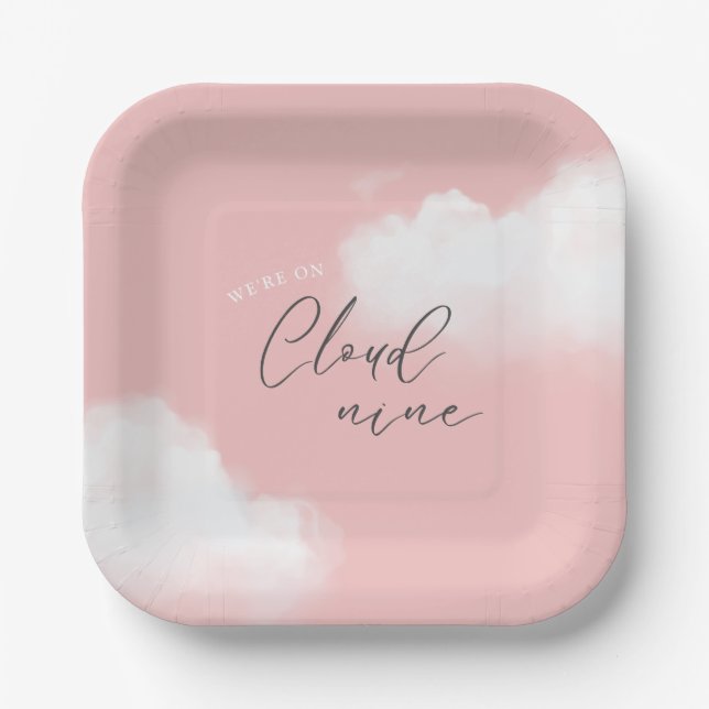 We're on Cloud 9 Pink Girl Baby Shower Paper Plate (Front)