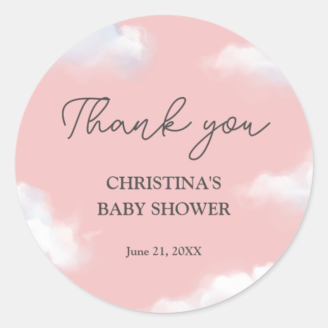 We're on Cloud 9 Pink Girl Baby Shower Thank You Classic Round Sticker (Front)