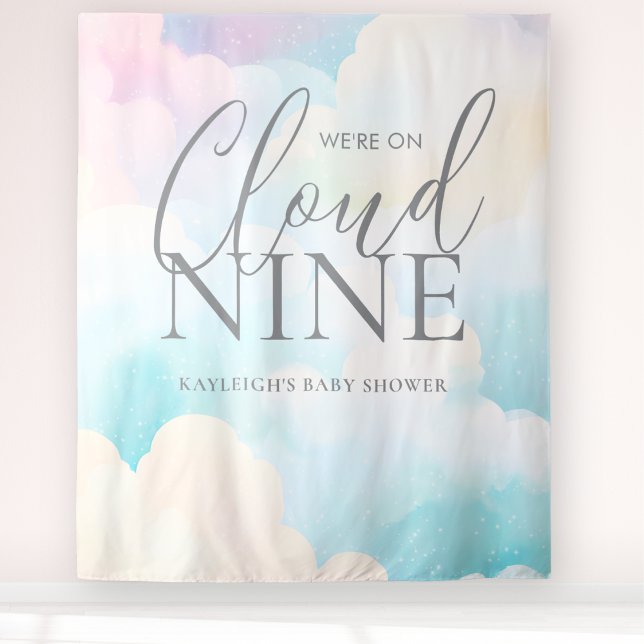 We're on Cloud Nine Baby Shower Backdrop Tapestry (Creator Uploaded)