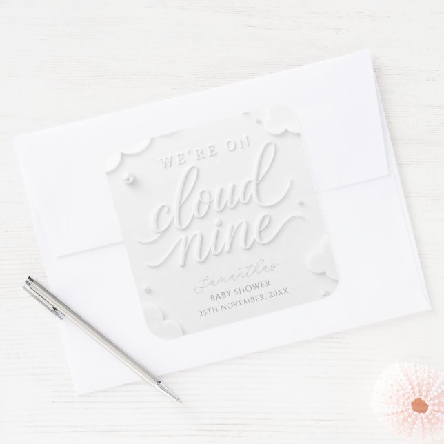 We're on Cloud Nine Baby Shower Square Sticker (Envelope)