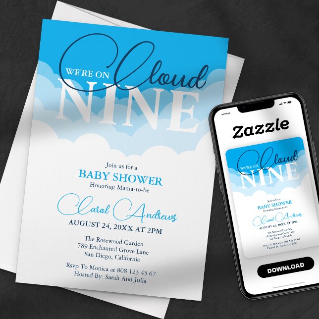 We're on Cloud Nine - Blue Boy Baby Shower Invitation (Creator Uploaded)