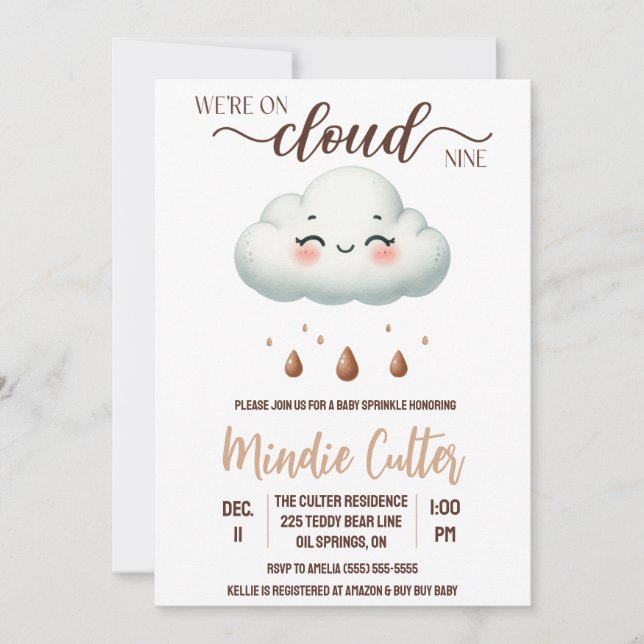 We're on Cloud Nine, Gender Neutral Baby Sprinkle Invitation (Front)