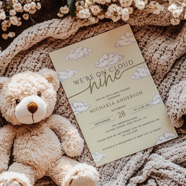 We're On Cloud Nine Hand Drawn Clouds Baby Shower Invitation (Creator Uploaded)