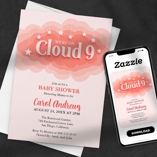 We're On Cloud Nine Pink Baby Shower Invitation (Creator Uploaded)