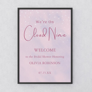 We're On Cloud Nine Pink Girl Baby Shower Welcome Poster