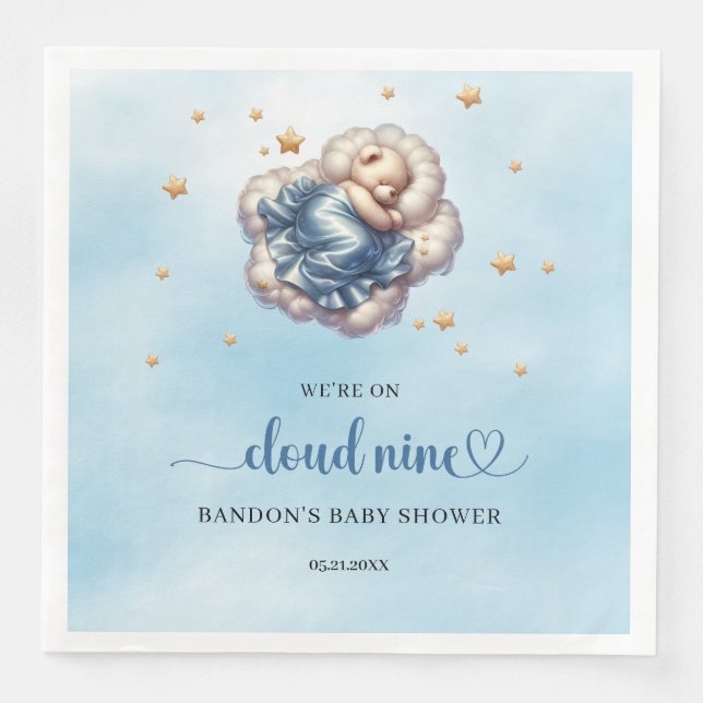 We're on cloud nine sleeping teddy bear boy napkin (Front)