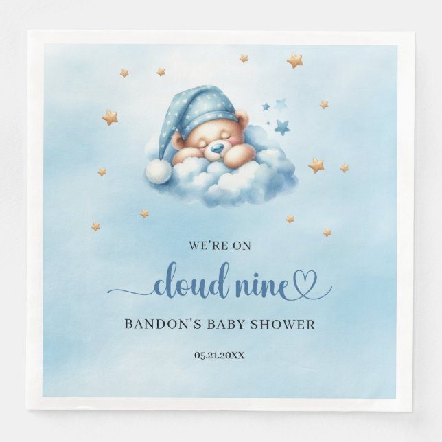 We're on cloud nine sleeping teddy bear boy napkin (Front)
