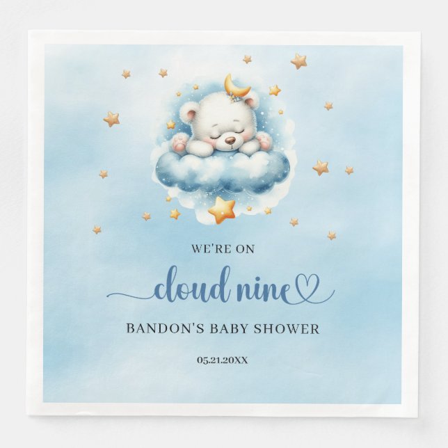 We're on cloud nine sleeping teddy bear boy napkin (Front)