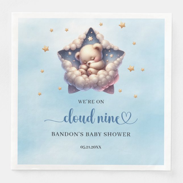 We're on cloud nine sleeping teddy bear boy napkin (Front)