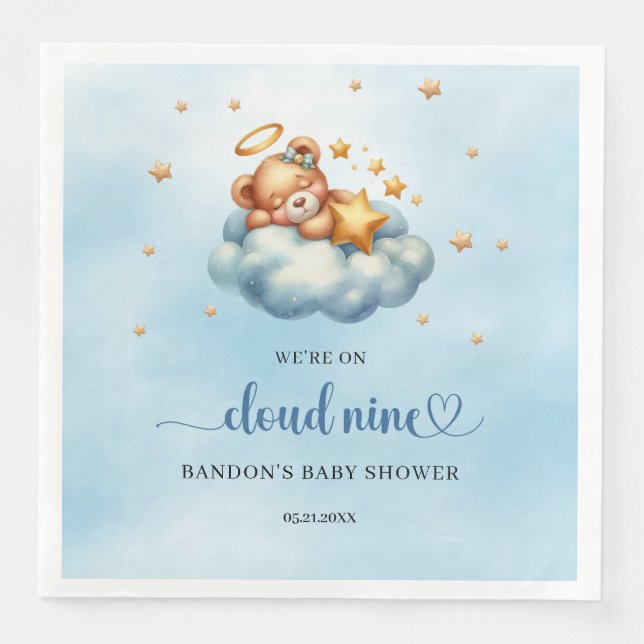 We're on cloud nine sleeping teddy bear boy napkin (Front)