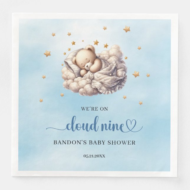 We're on cloud nine sleeping teddy bear boy napkin (Front)