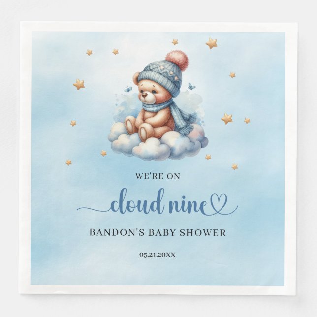 We're on cloud nine sleeping teddy bear boy napkin (Front)