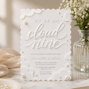 We're on Cloud Nine White Clouds Baby Shower Invitation