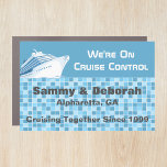 We're On Cruise Control Stateroom Door Marker Car Magnet<br><div class="desc">Decorate your cruise ship door with this fun cruise door magnet. Customise with your names, city you're from, and year you started cruising together. Please note: Not all ship's doors are magnetic. We cannot guarantee your door will be magnetic. Please check with your travel agent, the cruise line, or via...</div>