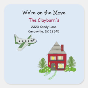 We're on the Move House and Aeroplane Square Sticker