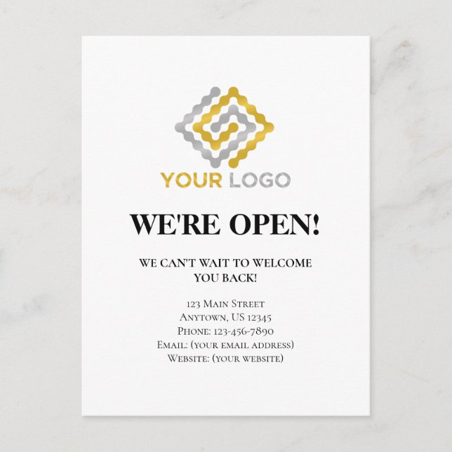 We're Open Business Reopening Announcement Postcard (Front)