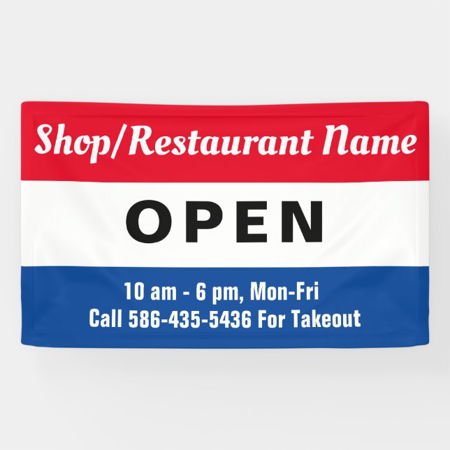 We're Open Sign, Business Name, Hours Custom Banner (Horizontal)