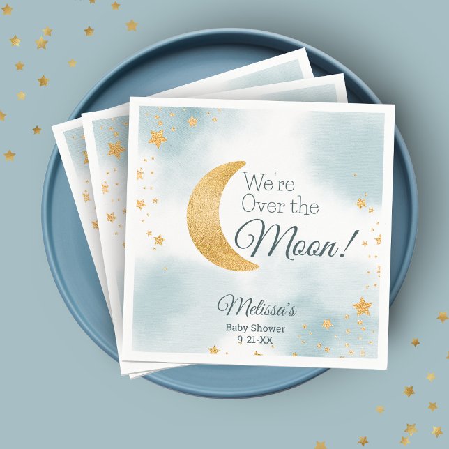 We're Over the Moon Blue Boy Baby Shower Napkin (We're Over the Moon Blue Boy Baby Shower Napkins)