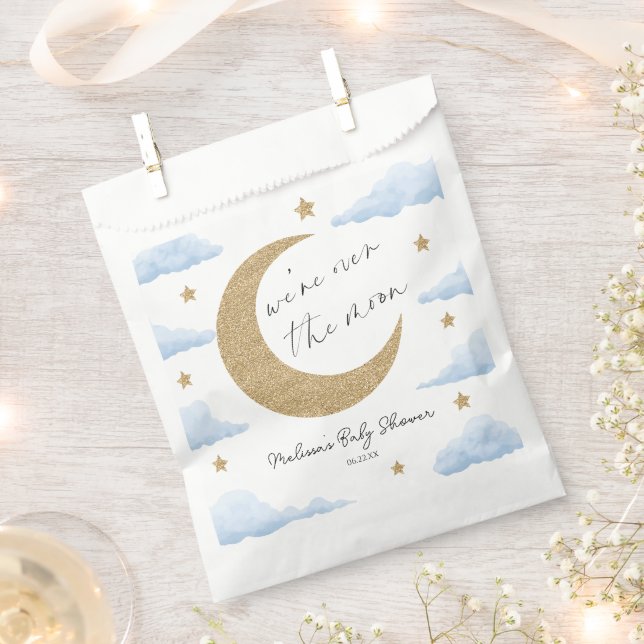 We're Over The Moon Blue Celestial Baby Shower Favour Bag (Clipped)