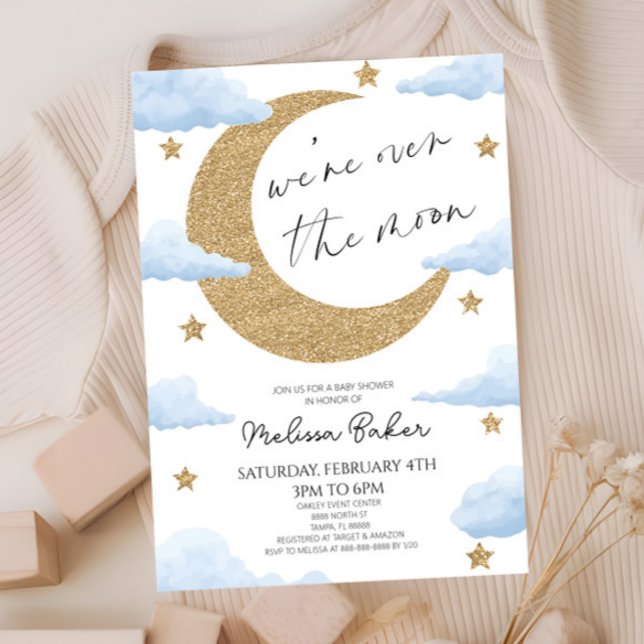 We're Over The Moon Boho Celestial Baby Shower Invitation (Creator Uploaded)