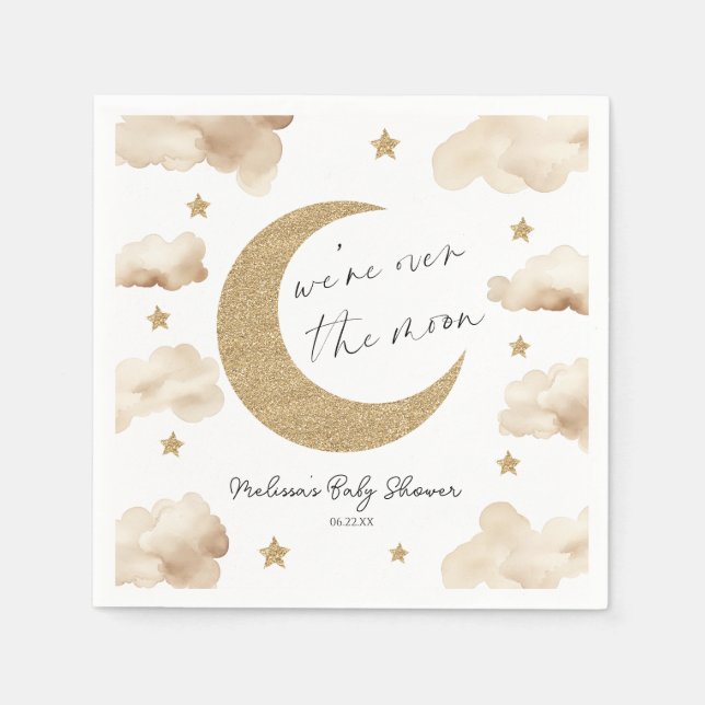 We're Over The Moon Boho Celestial Baby Shower Napkin (Front)