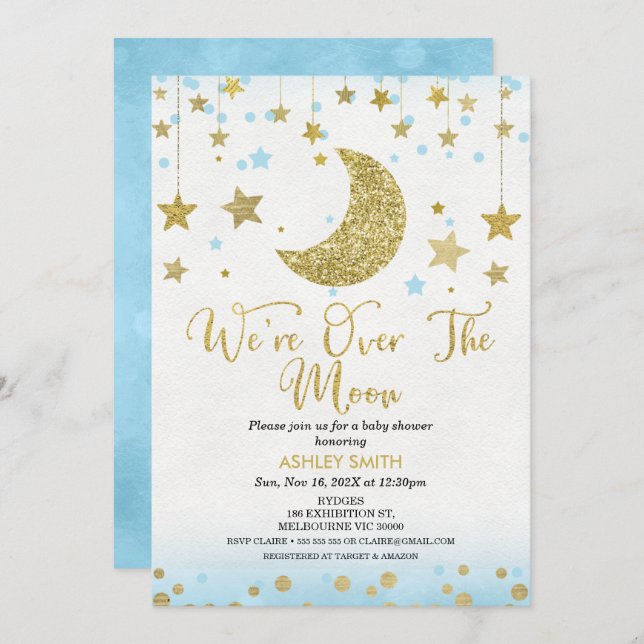 We're Over The Moon Boys Baby Shower Invitation (Front/Back)