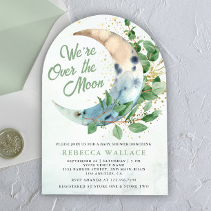 We're Over The Moon Eucalyptus Arch Baby Shower Invitation
