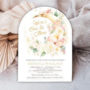 We're Over The Moon Floral Girl Arch Baby Shower Invitation