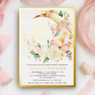 We're Over The Moon Floral Girl Baby Shower Gold