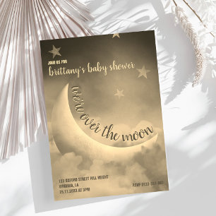 We're over the moon gold crescent baby shower invitation