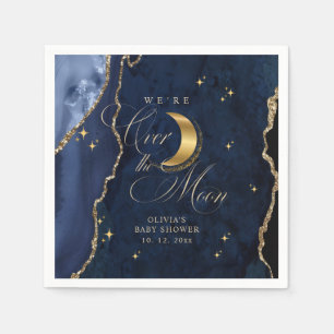 We're Over the Moon Gold Stars Blue Baby Shower Napkin