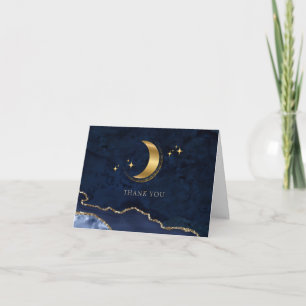 We're Over the Moon Gold Stars Blue Baby Shower Thank You Card