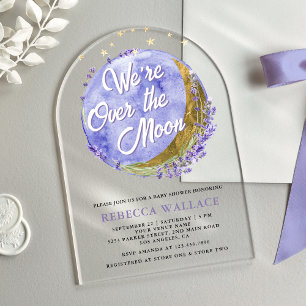 We're Over The Moon Lavender Arch Baby Shower Acrylic Invitations