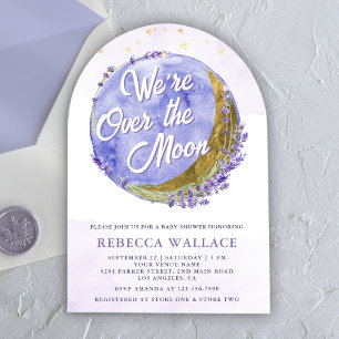 We're Over The Moon Lavender Arch Baby Shower Invitation
